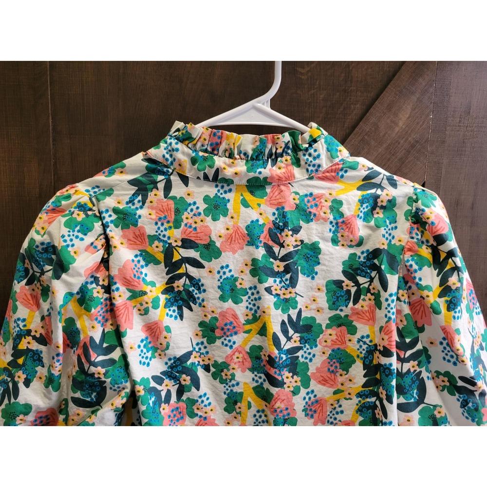 Emily Lovelock Floral Cactus Print Puff Sleeve Ruffle Neck Blouse XS US 2-4 - Picture 8 of 13